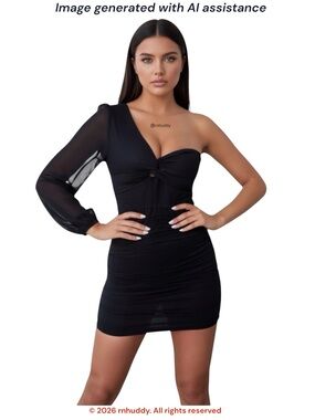 NWT ThatsSoFetch size 6 (AU 10) black one shoulder ruched mini dress